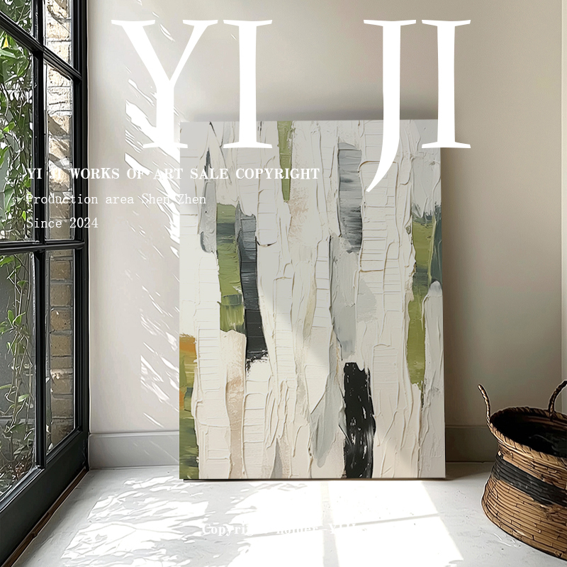 Yj.Art Original Hand-Painted Painting of the Theme of Harmony, Wabi-Sabi Style Home Decoration Painting, Minimalist Designer Abstract Art Oil Painting