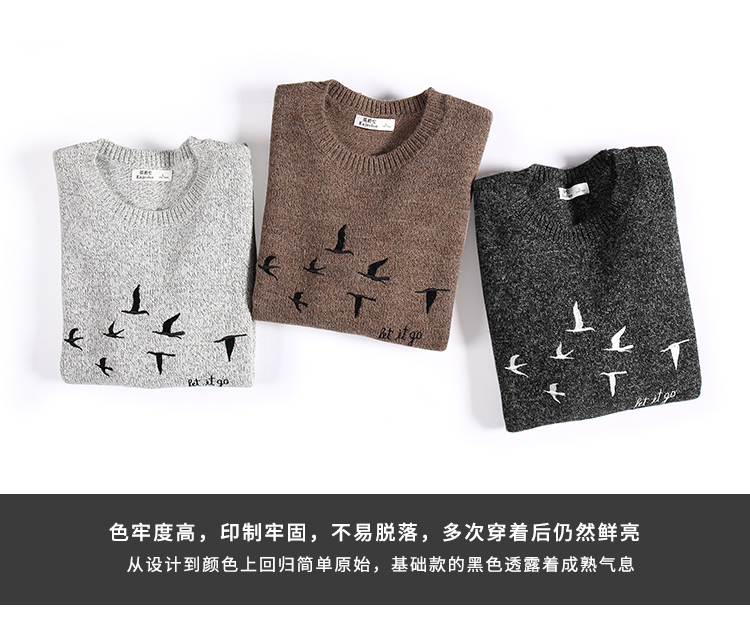 Jubilee Áo len nam cổ tròn mỏng 2018 Thu đông mới Thời trang mới Áo len thêu cao cổ Hàn Quốc shop đồ nam đẹp