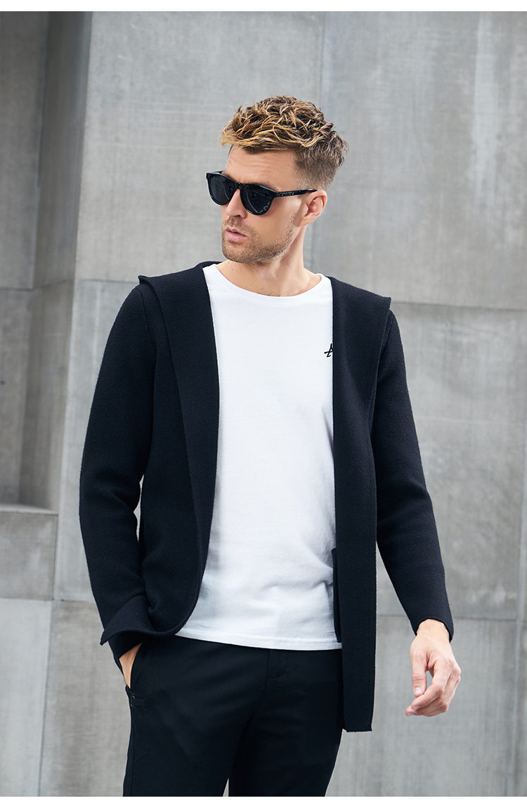 Anh Jubilee nam mùa thu Slim cardigan đan thanh niên Hàn Quốc Xu hướng áo len trùm đầu màu đen áo khoác len nam