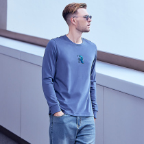 English Jue Lun 2021 autumn leisure cotton long sleeve T-shirt mens youth trend letter embroidery round neck base shirt