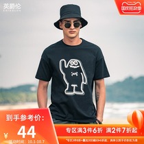 British Lun ins Tide Brand Cartoon Print Loose Short Sleeve T-shirt Male Summer Student Cotton Half sleeve T-shirt