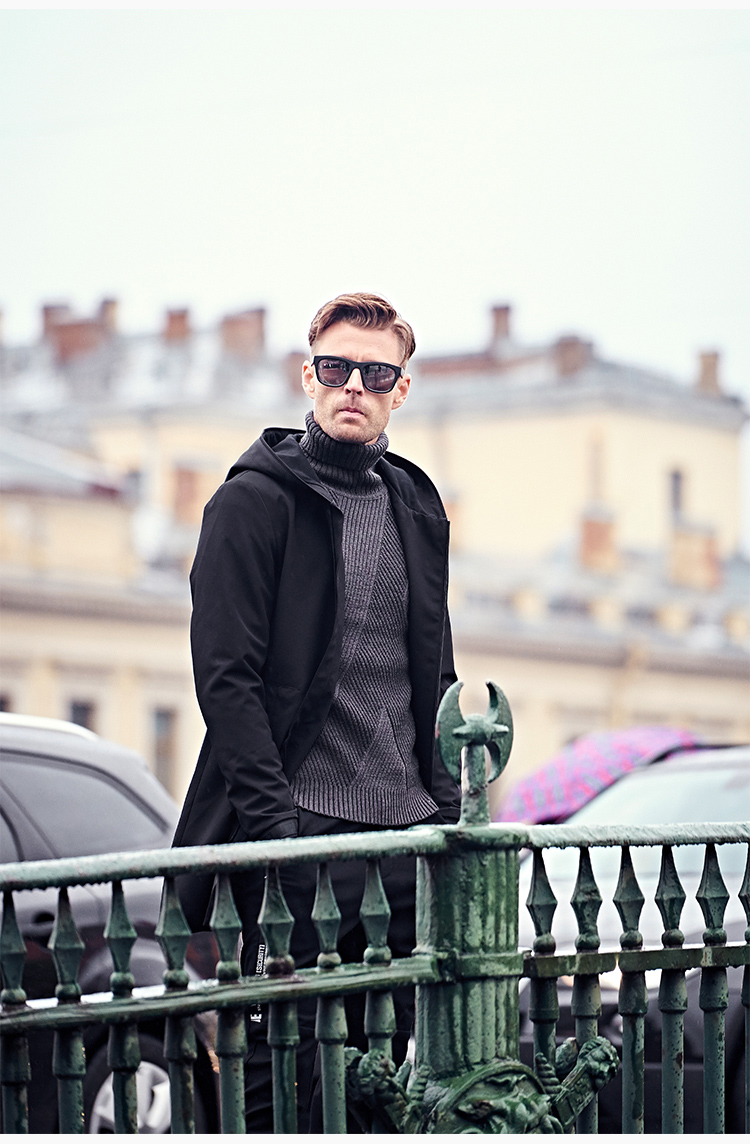 Anh vinh quang mùa đông nam dài áo gió áo khoác trùm đầu áo khoác cộng với áo khoác nhung dày áo choàng áo gió hoodie