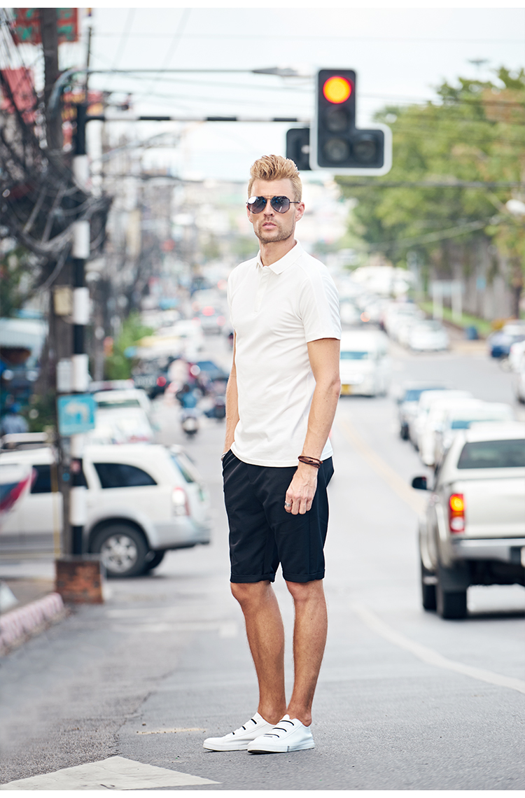 Anh Jubilee Nam thoải mái giản dị Áo sơ mi ngắn tay Polo Châu Âu và Mỹ Đơn giản Slim Slim Màu áo liền thân áo thun mùa hè Phong cách mới áo thun polo nam