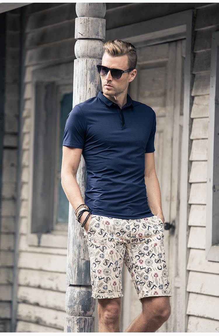 British Siren Summer Men Thời trang Tide Thương hiệu Slim Solid Color Lapel Tay áo ngắn Áo thun Polo Áo trẻ Anh áo thun có cổ