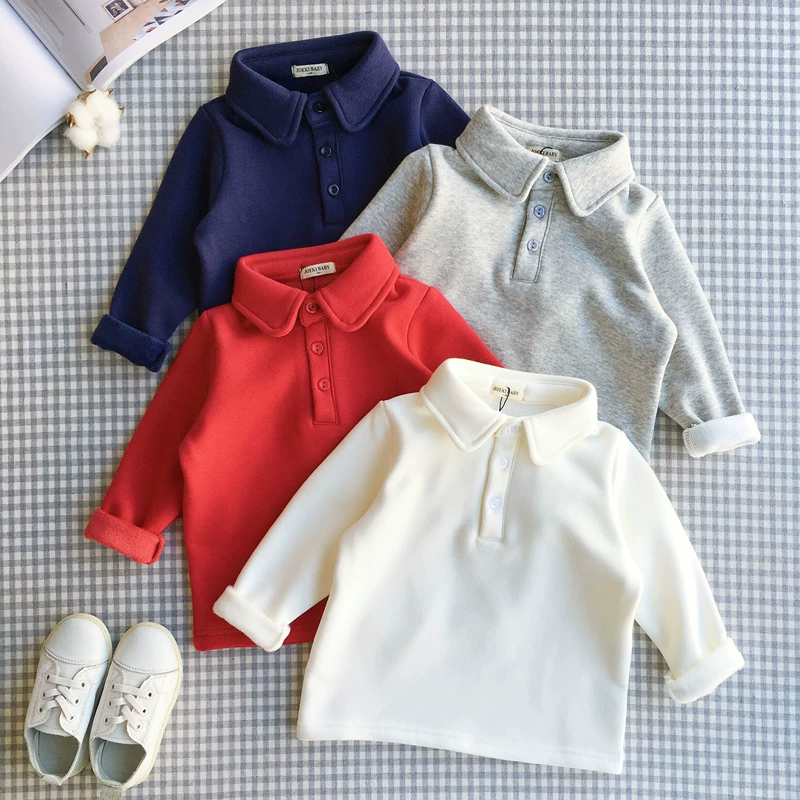 2018 bé trai và bé gái ve áo cộng với áo cotton đáy quần nhung trẻ em 3 tuổi áo thun dài tay POLO áo phông