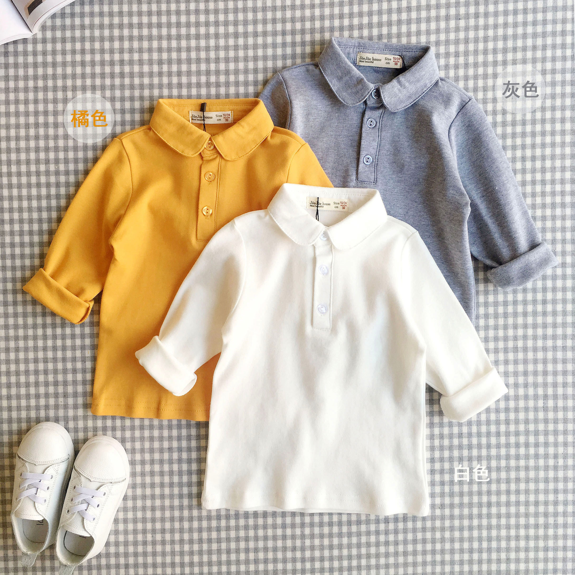 Mùa xuân 2018 bé trai và bé gái ve áo cotton đáy áo sơ mi trẻ em 3 tuổi bé áo thun dài tay áo sơ mi POLO thủy triều shop quần áo trẻ em đẹp