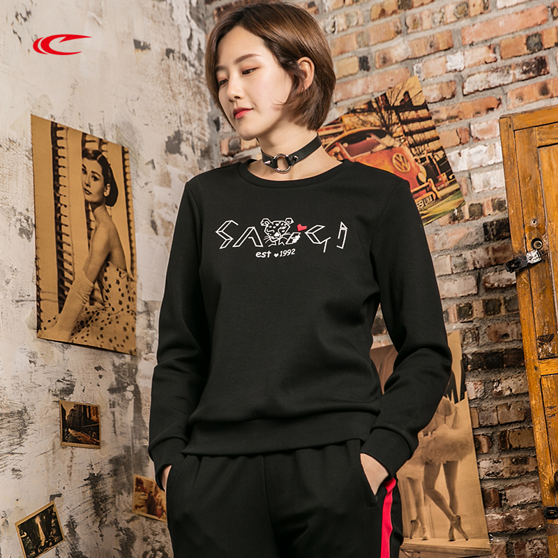 Seki sweatshirt woman round collar 2019 spring new printed fashion sports casual black blouses Korean version hooded sweatshirt