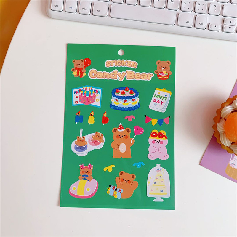 Green & Cake BearIns wind lovely Cartoon Sweet Cake Bear Stickers Hand account diy mobile phone notebook Water cup seal Decorative stickers