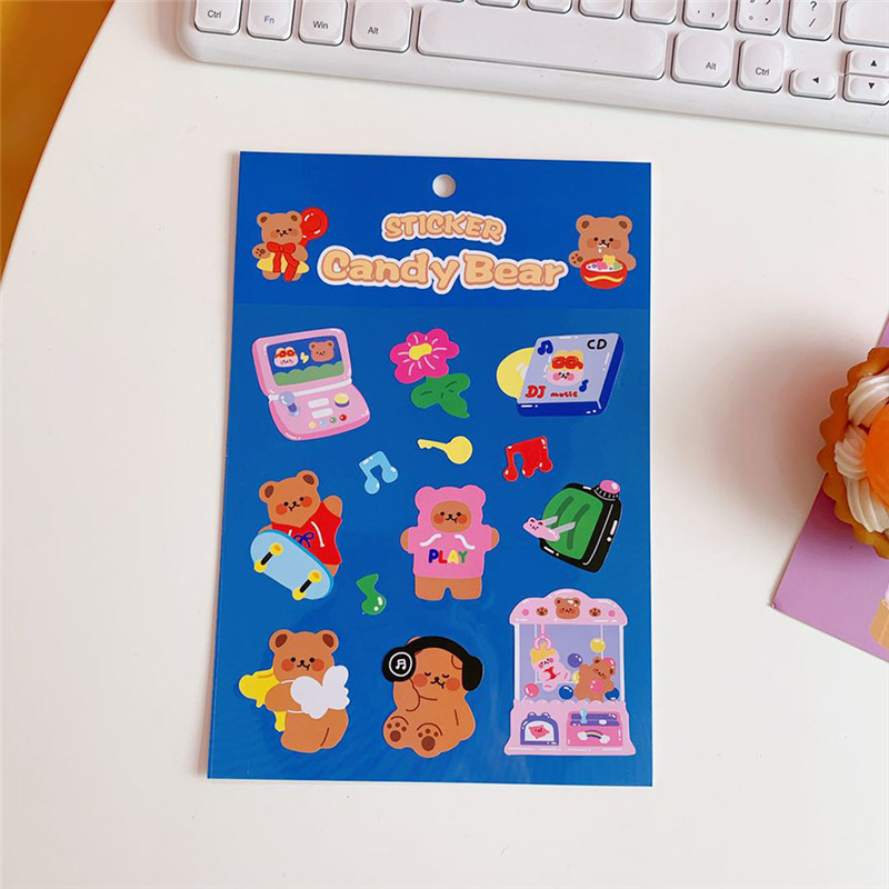 Blue & Play Game BearIns wind lovely Cartoon Sweet Cake Bear Stickers Hand account diy mobile phone notebook Water cup seal Decorative stickers