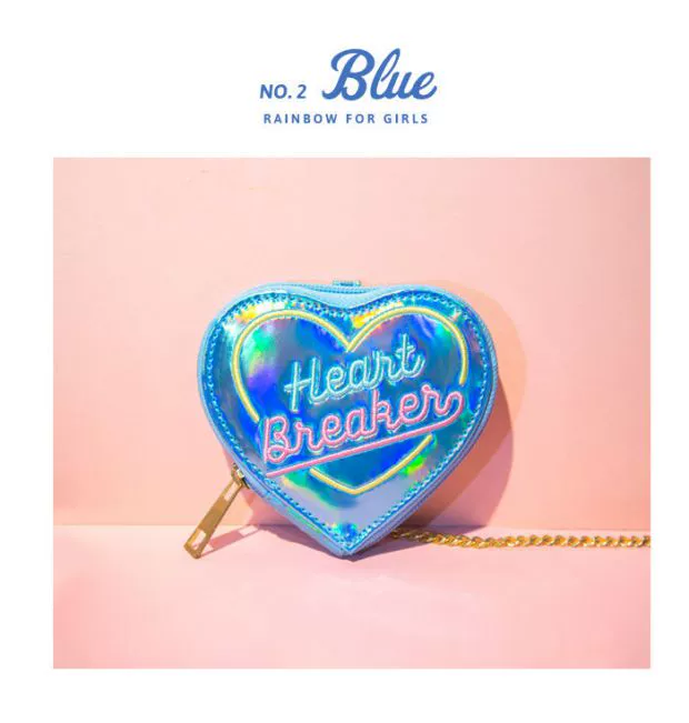 Hypnotic Thêu Heart Coin Purse Sinh viên Laser Ví da sáng Dây buộc Love Heart Art Fresh Coin Purse