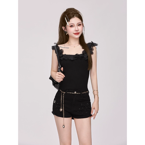 小P衣站 Трикотажная майка топ, футболка без рукавов, французский стиль, изысканный стиль