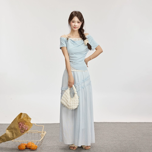 Светлая милая длинная юбка, А-силуэт, высокая талия, средней длины