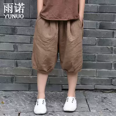 Summer boys and girls cotton hemp pants retro fan loose cotton linen five-point pants shorts