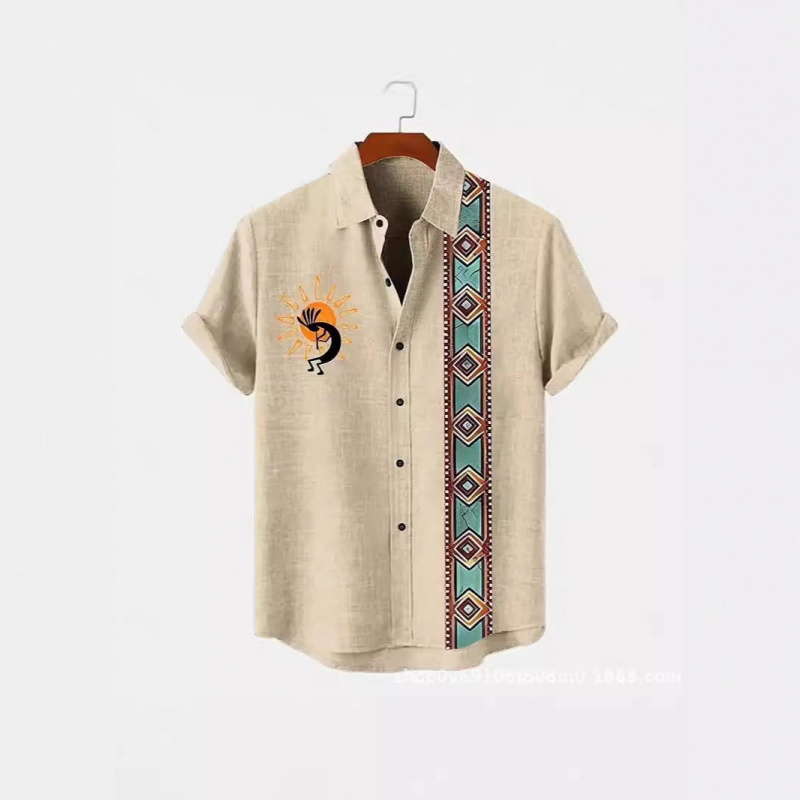 New Retro Casual Short-Sleeved Shirt for Men, Jacquard Loose Shirt, African Tribal 3D Print, Cross-Border Amazon
