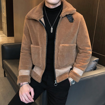 Goat-cut suede fur integrated mens coat grain suede wool jacket trendset imitation fur coat macho