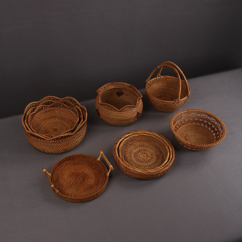 Vietnamese Autumn Rattan Chicot Tray Snack Pan High Footed Fruit Basin Bamboo Choreographer Candy Dried Fruit Containing Box Creative Modern Living Room-Taobao