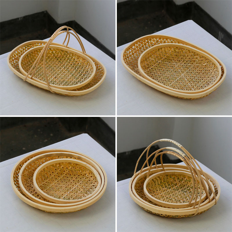 Bamboo fruit plate creative fruit small bamboo basket tea dish household portable storage basket dustpan fruit basket Oval
