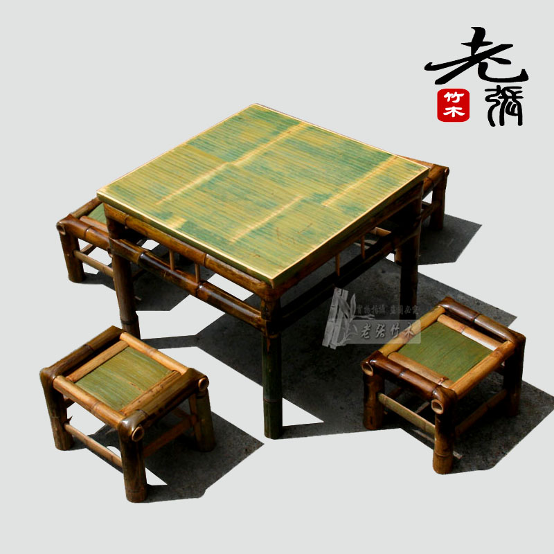 Bamboo chair outdoor small square table children's bamboo dining table dining chair complete set of four chairs a table mahjong table size can be customized