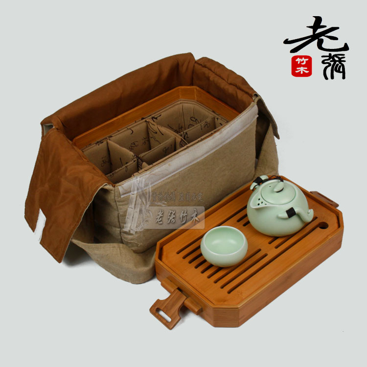 Tea Doug containing box Multi-functional cloth bag portable made of bamboo day style tea set box cup basket separating layer tea tray
