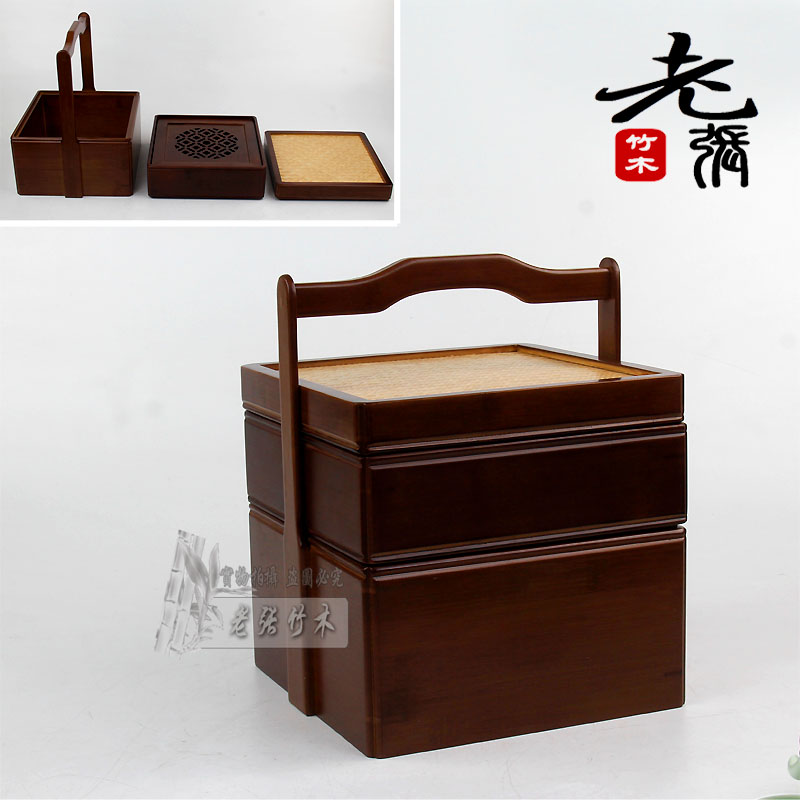 Multi-functional bamboo tea track containing box separating layer tea tray day type double layer tea case portable tea set finishing box