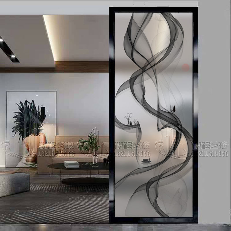 Modern Minimalist Living Room Screen Partition Wall Decoration Double-sided Starter Genguan Art Fibreglass Frosted Abstract Painting