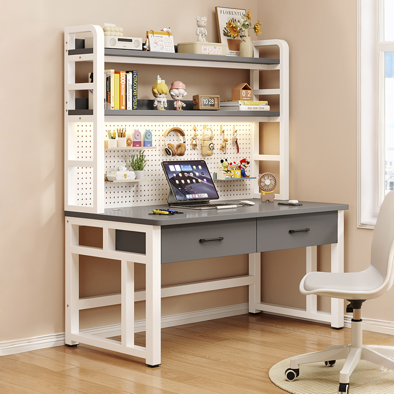 Desk with Bookshelf, Integrated Table with Perforated Board and Drawers, Desktop Computer Desk, Bedroom Home Student Study Desk, Writing Desk