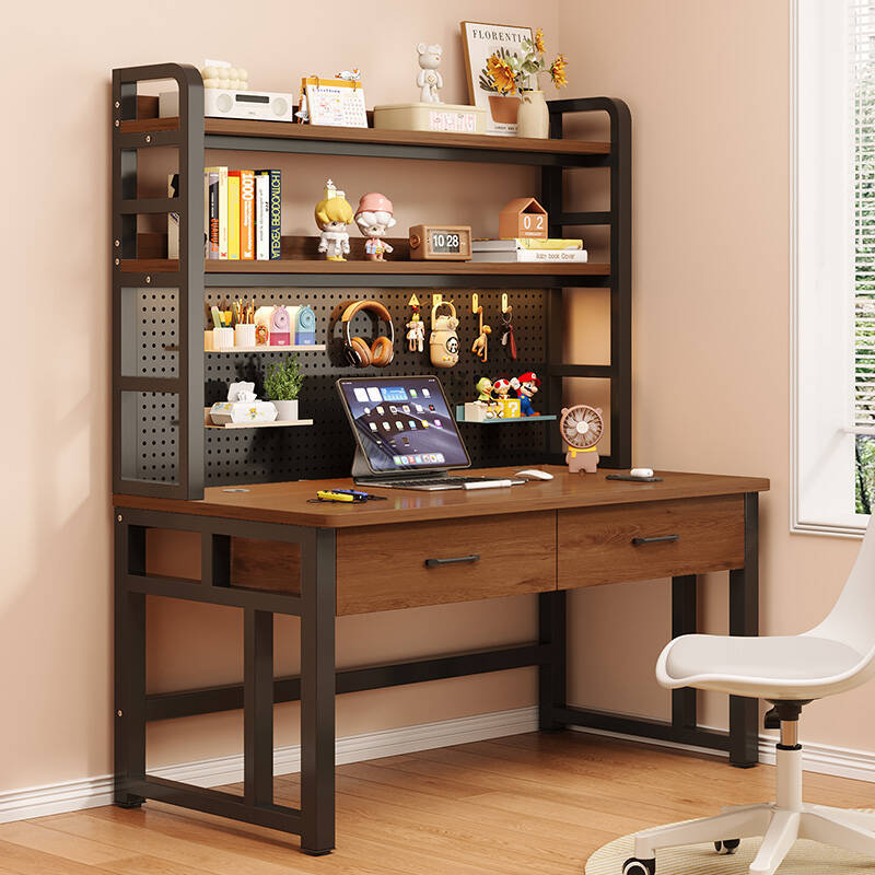 Computer Desk Made of Solid Wood for Home Use, Integrated Bookshelf, Suitable for Small Apartments, with Pegboard and Drawers, Simple Storage Study Desk Computer Desk Made of Solid Wood for Home Use, Integrated Bookshelf, Suitable for Small Apartments, with Pegboard and Drawers, Simple Storage Study Desk