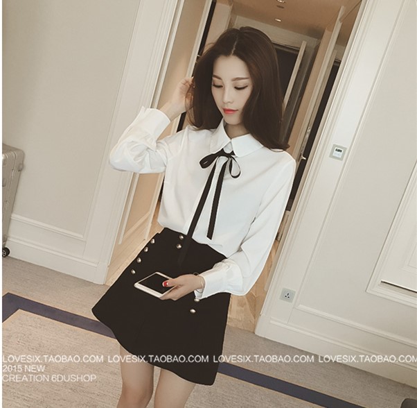 Mùa thu đông mới nhỏ mới cà vạt áo sơ mi trắng nữ dài tay Han Fan áo sơ mi rộng rãi chuyên nghiệp cộng với áo sơ mi nhung áo sơ mi trắng nữ công sở