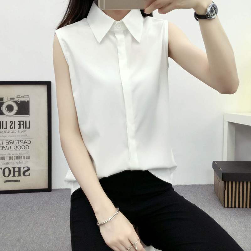 Sleeveless White Shirt Women's Summer New Style Korean Version Versatile Loose Student Slimming Short-Sleeved Shirt Women's Spring and Autumn