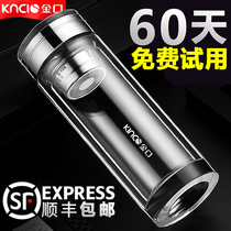 Golden mouth double-layer high-grade glass heat-resistant water Cup mens handmade business Cup car Crystal Tea Cup portable lettering