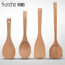 Double gun wooden shovel non-stick pan non-paint spatula wooden shovel set Beech stir shovel soup spoon rice spoon long handle kitchenware