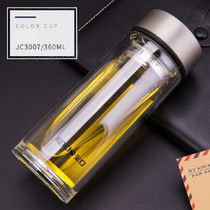 Golden mouth double glass cup water cup men and women creative transparent with lid portable filter Tea Cup Car Cup