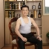 Áo sơ mi nam trung niên cotton cổ điển không tay áo vest trắng tay xám áo cotton nam Áo vest