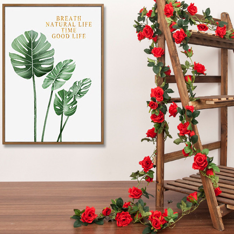 Simulated rose false flowers vine wall hanging winding air conditioning water pipe block decorative living room ceiling plastic plants