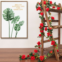 Simulation rose fake flower vine wall hanging winding air conditioning water pipe shielding decorative living room ceiling plastic plant