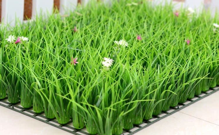 Direct indoor fake lawn with flowers plastic grass simulation green plant wall high encryption Balcony door head decoration artificial turf
