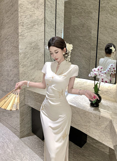 Mimo dk new chinese style butterfly embroidery hollow improved cheongsam women's summer national style white cheongsam collar dress