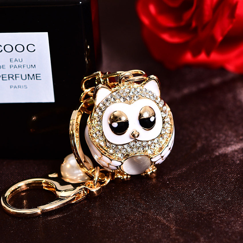 Fashion Cute Owl Crystal Inlaid Drill Key Clasp Car Key Necklace Bag Pendant Gift Lovers men and women