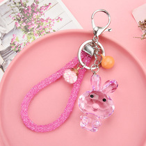 Cute pink acrylic pink pink girl heart little rabbit keychain creative student schoolbag hanging car female male