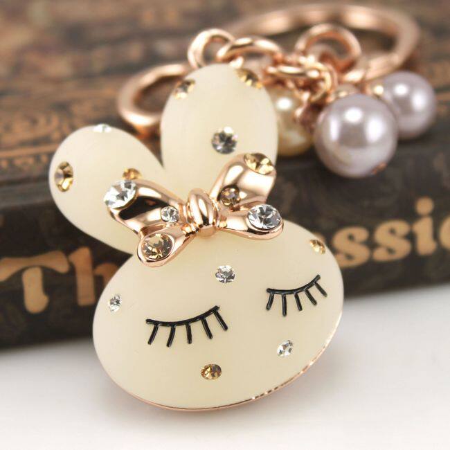 Cute Crystal Car Key Chain Ornament Pendant Small Rabbit Key Button Female Delicate Fairy Hanging Accessories Net Red-Taobao