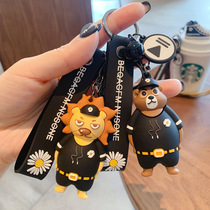 Cute zodiac Tiger police key chain ring pendant cool car mens key circle backpack hanging chain decoration schoolbag