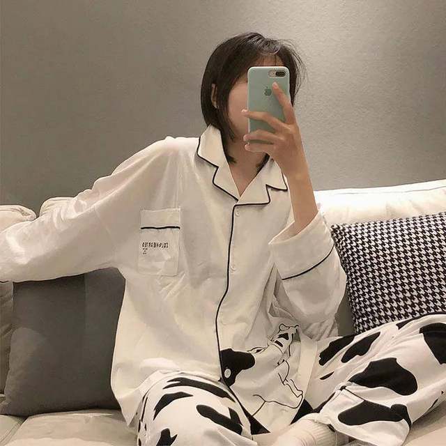 New ins pajamas ສໍາລັບແມ່ຍິງພາກຮຽນ spring ແລະດູໃບໄມ້ລົ່ນພາສາເກົາຫຼີ ງົວຍີ່ປຸ່ນ ອິນເຕີເນັດສະເຫຼີມສະຫຼອງ cardigan ແຂນຍາວທີ່ຫນ້າຮັກແລະຫວານຊຸດໃສ່ເຮືອນ