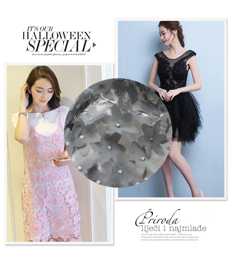 Thêu nước hòa tan vải ren màu xám ba chiều đính handmade mùa thu và mùa đông vải ren vải quần áo vải tự làm các loại vải cotton