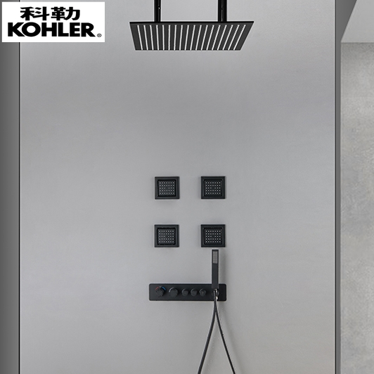 Full copper concealed shower head suit intelligent thermostatic entry wall type multifunction pre-embedded black sky curtain waterfall shower