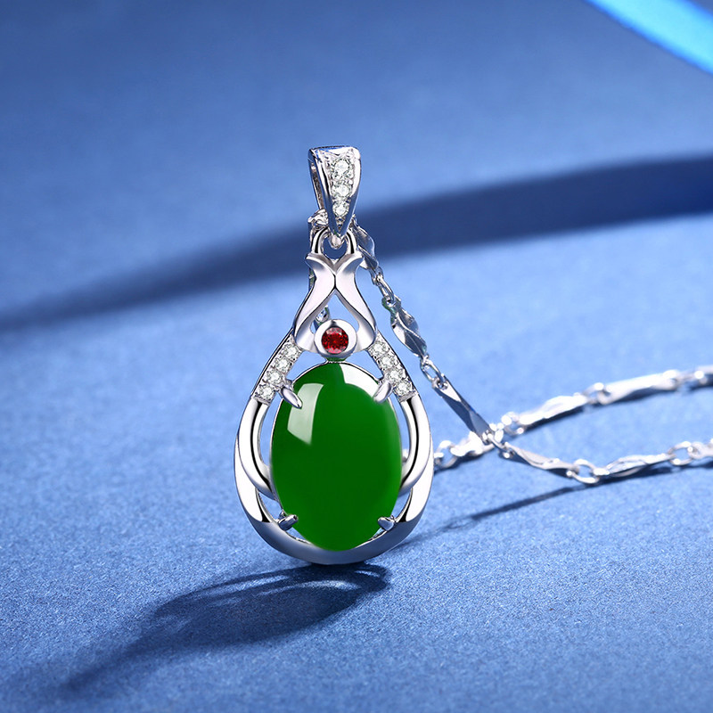 Sterling Silver Hetian Jade Pendant for Women, Natural Jade Silver Necklace, Gift for Mother or Mother-In-Law, Jade Pendant, Jadeite Necklace, Silver Chain