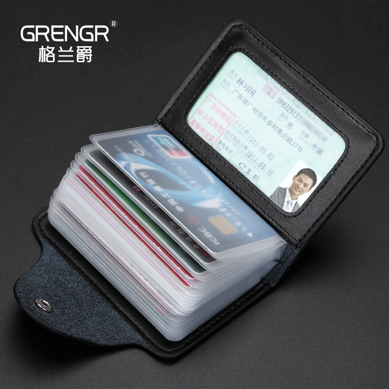 Grande Real Bull Leather Card Bag Men Driving License Bento Multi-Position Card Bag Bag Thin Women Type small card clamping sleeve