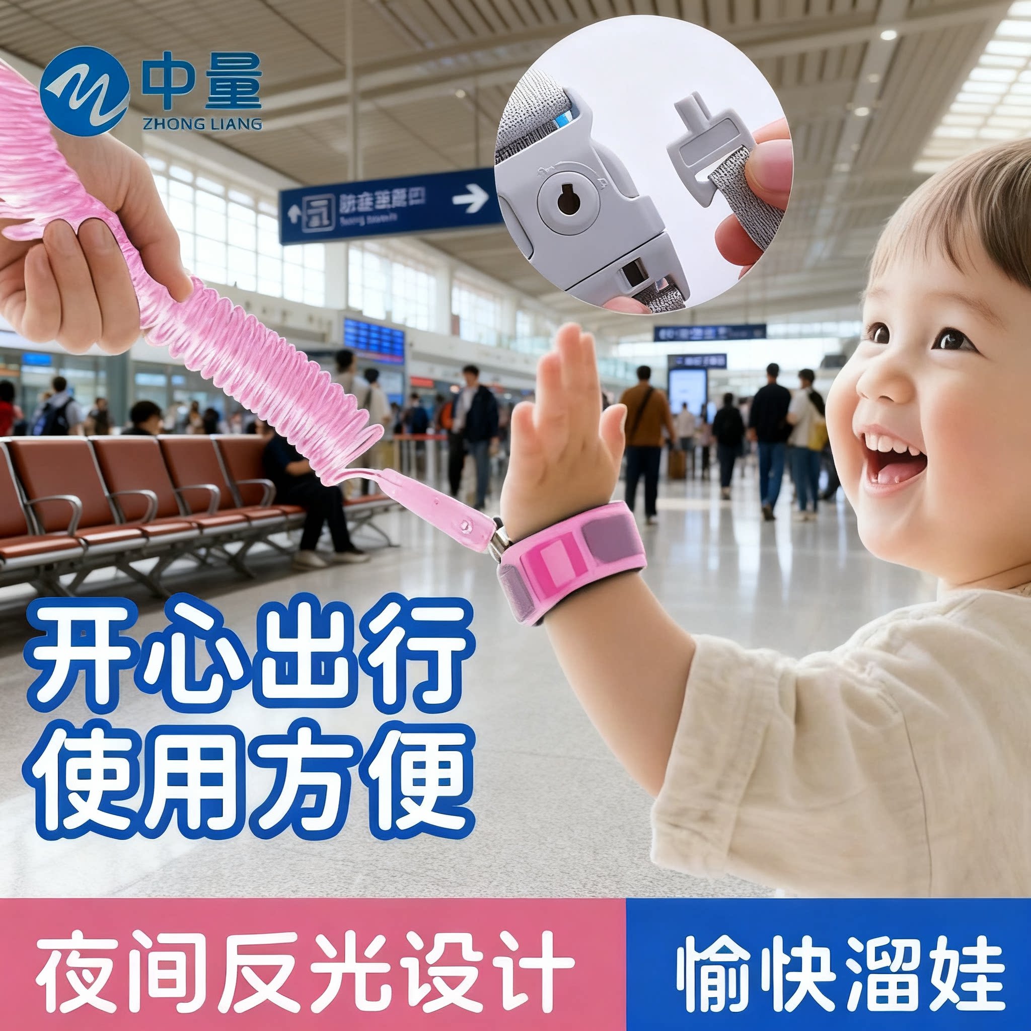 儿童防走丢牵引绳宝宝防走丢一拖二遛娃防丢绳防丢防走失安全手环
