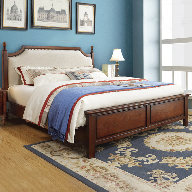 Small American Bed Soft Wood Soft Bag - to - Back Log Simple Light Luxury Wood Bed and Thicker Silent High Box Bed