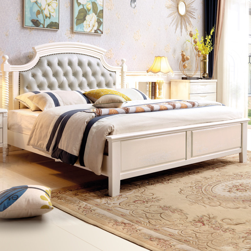 American soft bag light luxury bed Simple modern solid wood double bed Master bedroom Wedding Air pressure high box storage bed 1 8M