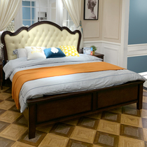  American full solid wood bed Simple style double bed 1 8 meters air pressure storage high box solid wood soft bag large bed log